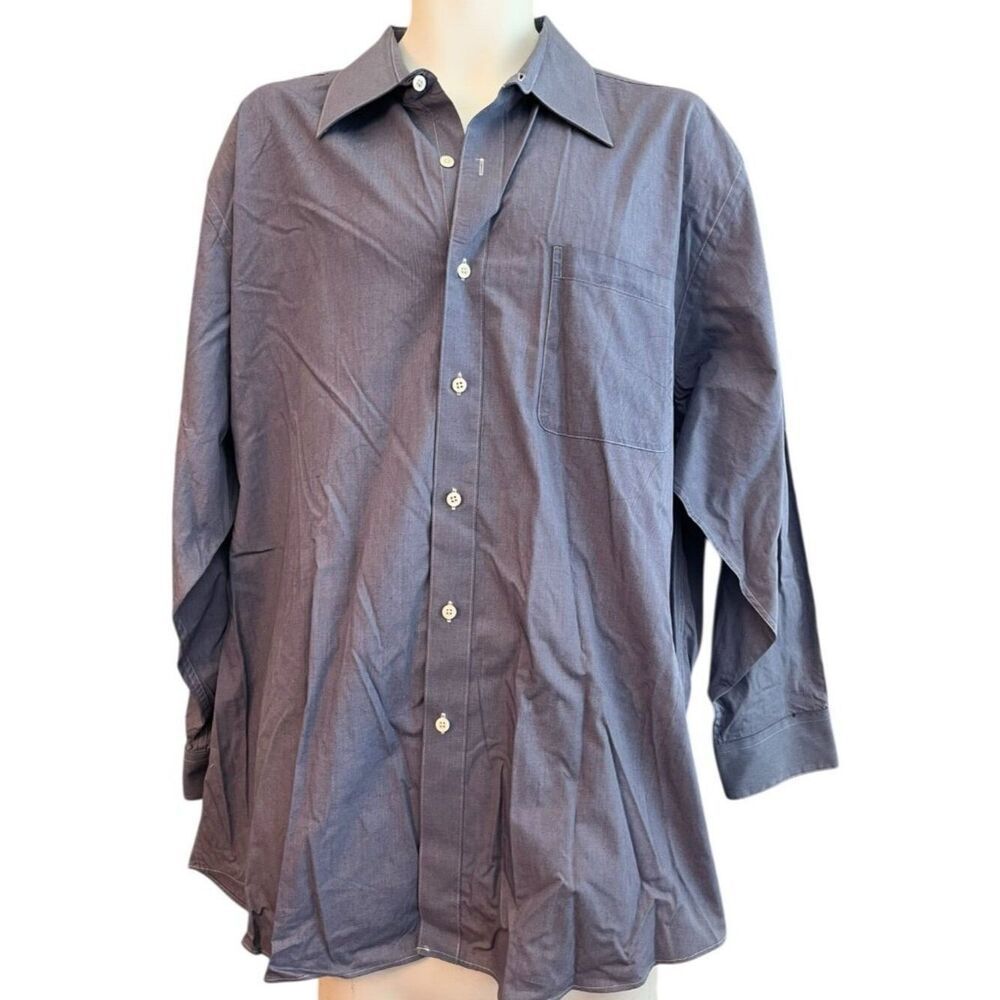 Marquis Mens Size 16 1/2 34-35 Blue Single Needle Tailoring Dress Shirt XXL